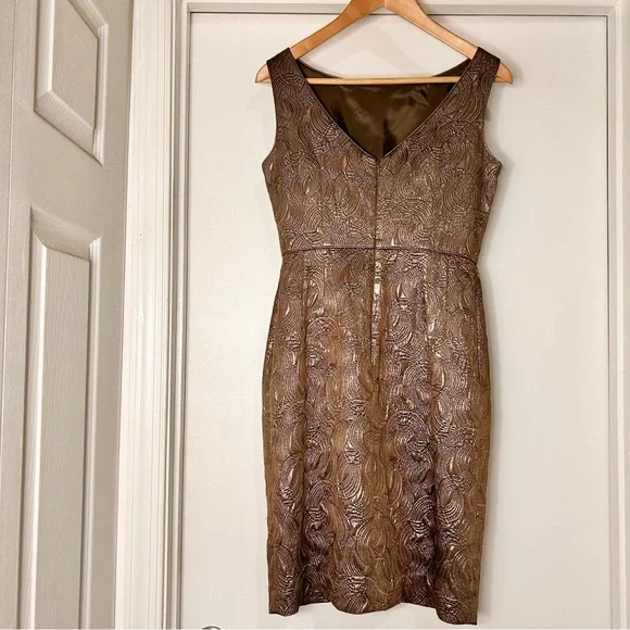 Banana Republic Elegant Gold Brocade Cocktail Dress - Size Petite 6 - Picture 4 of 7